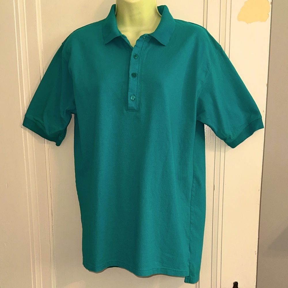 Vintage 80s/90s Casbah Brand Turquoise Green Cotton Short Sleeve Polo Shirt